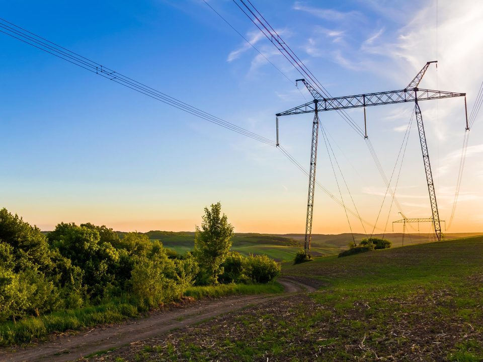 beautiful-wide-panorama-high-voltage-lines-power-pylons-stretching-through-spring-fields-group-green-trees-dawn-sunset-transmission-distribution-electricity-concept